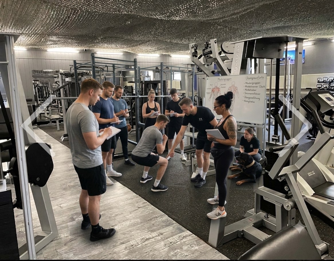 Fitnesstrainer-Auszubildende im praktischen Training an Geräten – Fitnesstrainer-Ausbildung Dortmund